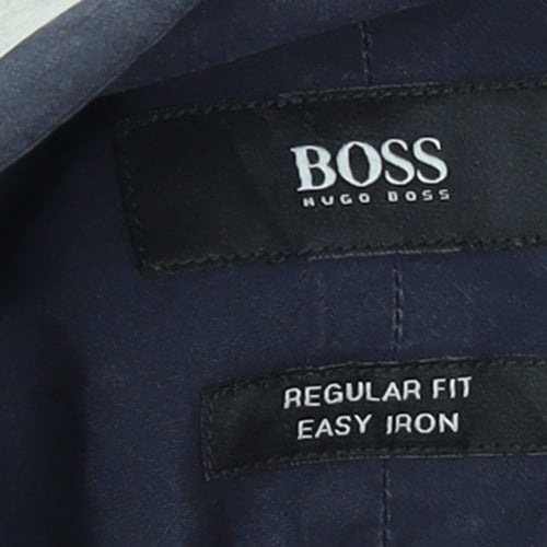 Hugo Boss Men's Blue Regular Fit Easy Iron Cotton Shirt Size 15.5
