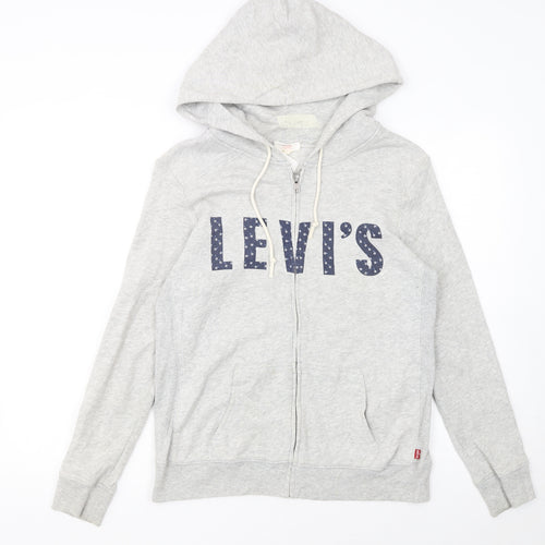 Levi's Women Grey Full Zip Hoodie Medium Cotton Blend Casual