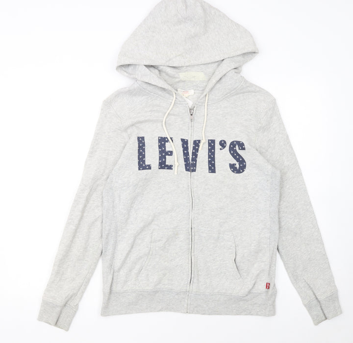 Levi's Women Grey Full Zip Hoodie Medium Cotton Blend Casual