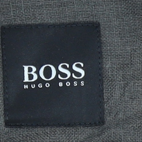Hugo Boss Men's Brown Linen Short Sleeve Button-Up Shirt M