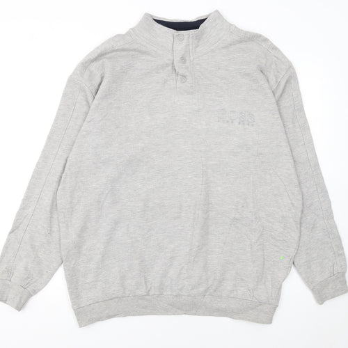BOSS Mens Grey 2XL Henley Sweatshirt Cotton Blend Regular Fit