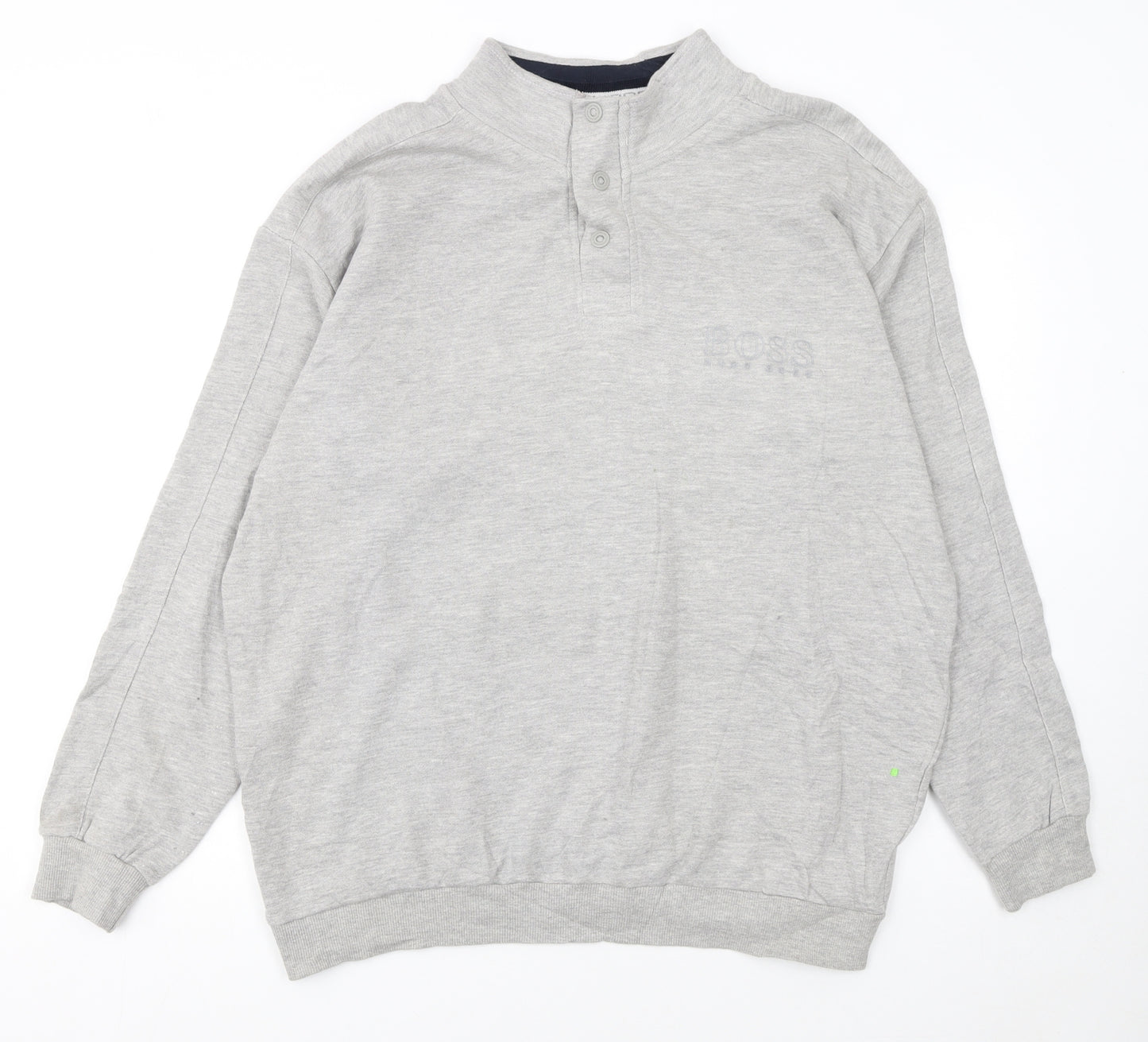 BOSS Mens Grey 2XL Henley Sweatshirt Cotton Blend Regular Fit
