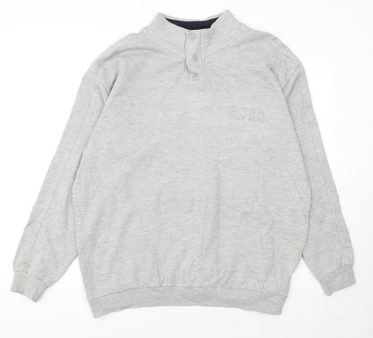BOSS Mens Grey 2XL Henley Sweatshirt Cotton Blend Regular Fit