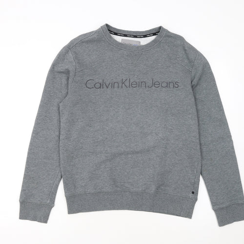 Calvin Klein Jeans Men's Grey Crew Neck Logo Sweatshirt Size S