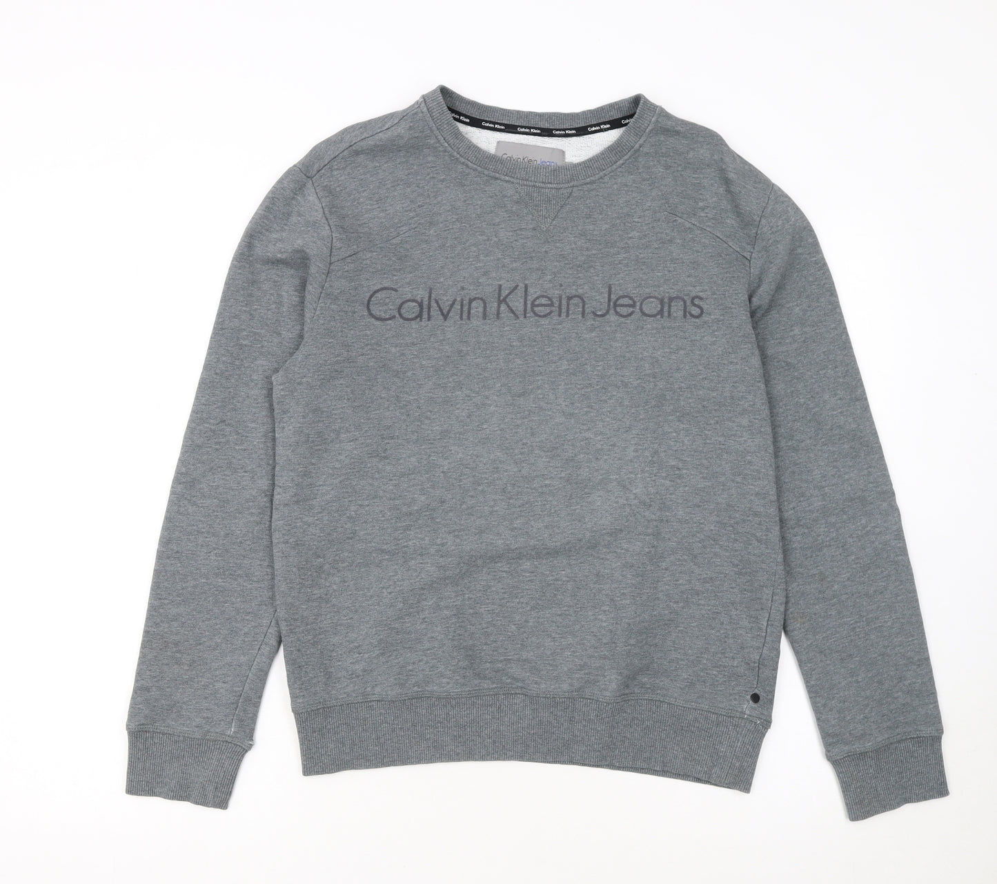 Calvin Klein Jeans Men's Grey Crew Neck Logo Sweatshirt Size S