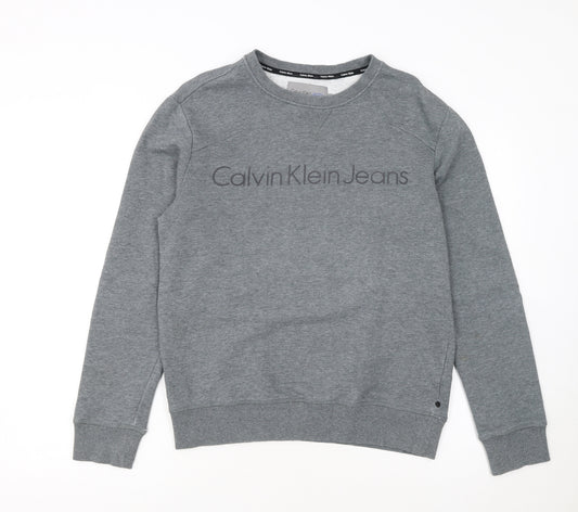 Calvin Klein Jeans Men's Grey Crew Neck Logo Sweatshirt Size S
