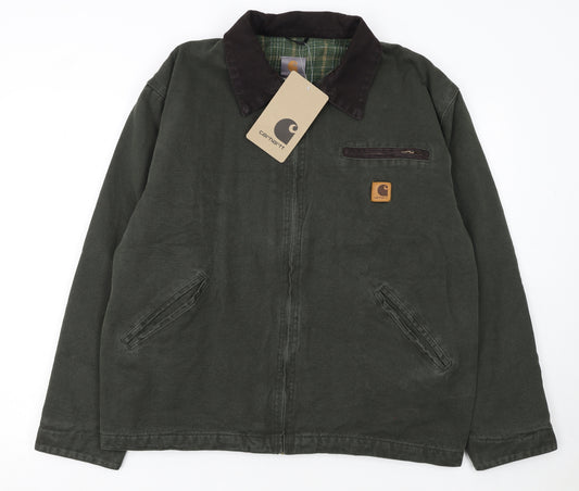 Carhartt Men's Green L Workwear Canvas Jacket Lined Cotton Zip Front