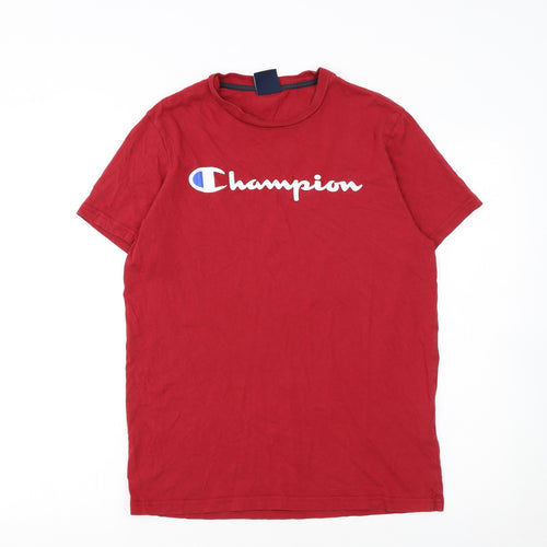 Champion Men's Red Small Crew Neck Cotton Logo T-Shirt