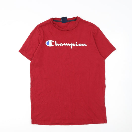 Champion Men's Red Small Crew Neck Cotton Logo T-Shirt