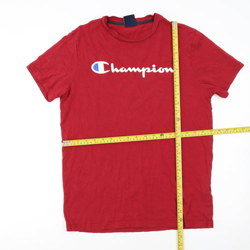 Champion Men's Red Small Crew Neck Cotton Logo T-Shirt
