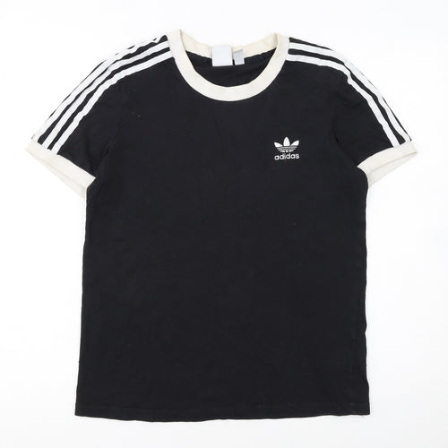 Adidas Womens Black Ringer Short Sleeve T-Shirt UK 10 Classic Style