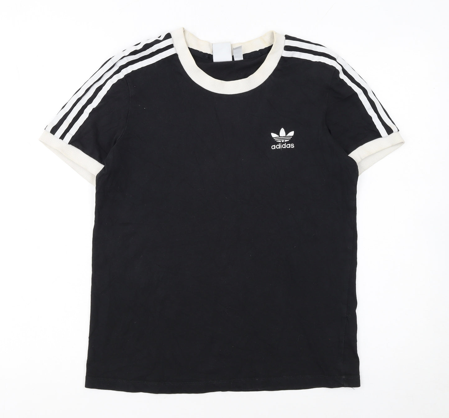 Adidas Womens Black Ringer Short Sleeve T-Shirt UK 10 Classic Style