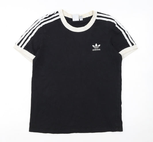 Adidas Womens Black Ringer Short Sleeve T-Shirt UK 10 Classic Style