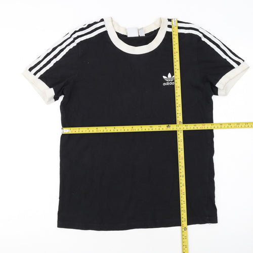 Adidas Womens Black Ringer Short Sleeve T-Shirt UK 10 Classic Style