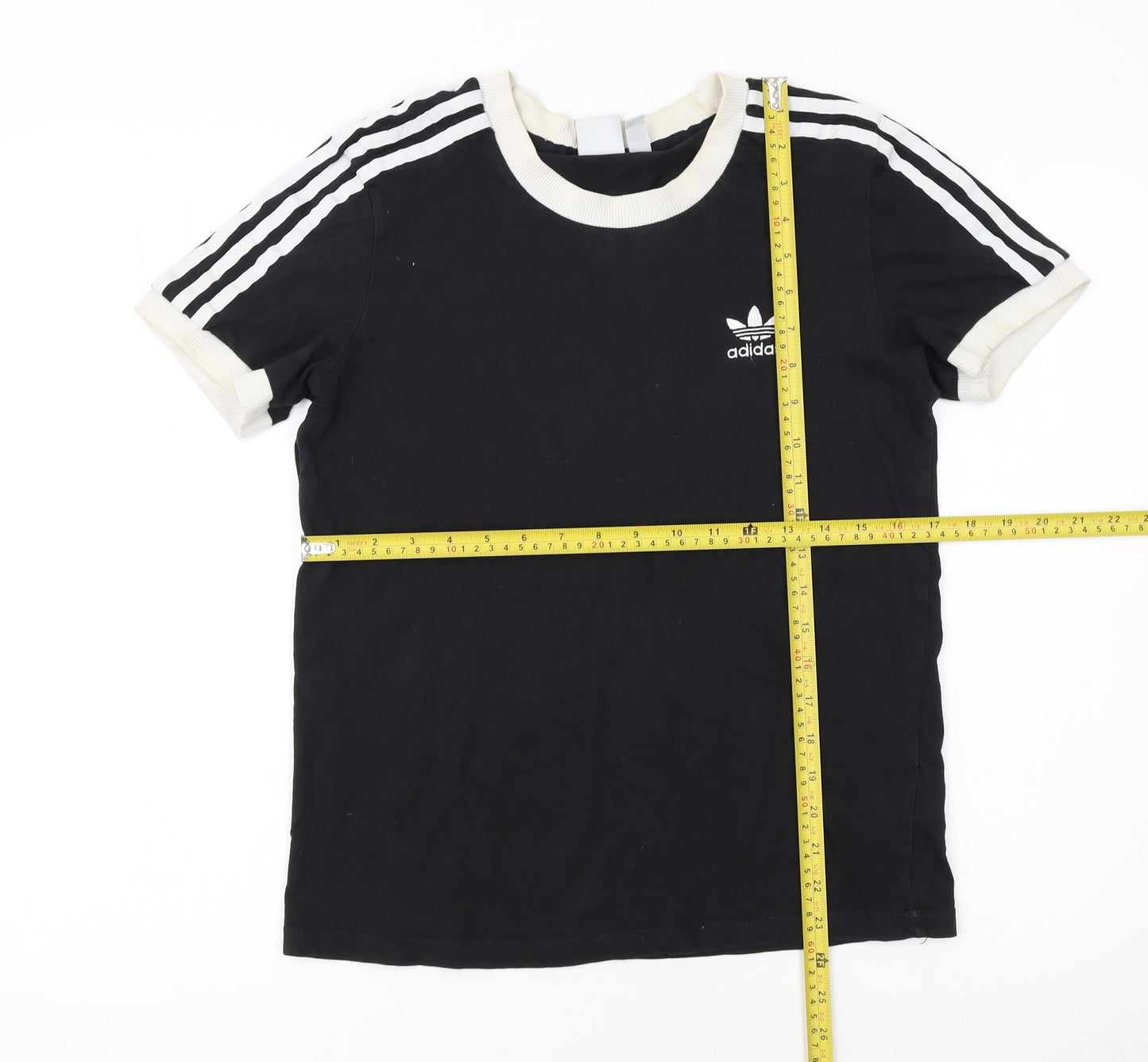 Adidas Womens Black Ringer Short Sleeve T-Shirt UK 10 Classic Style