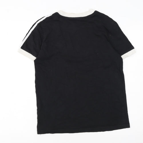 Adidas Womens Black Ringer Short Sleeve T-Shirt UK 10 Classic Style