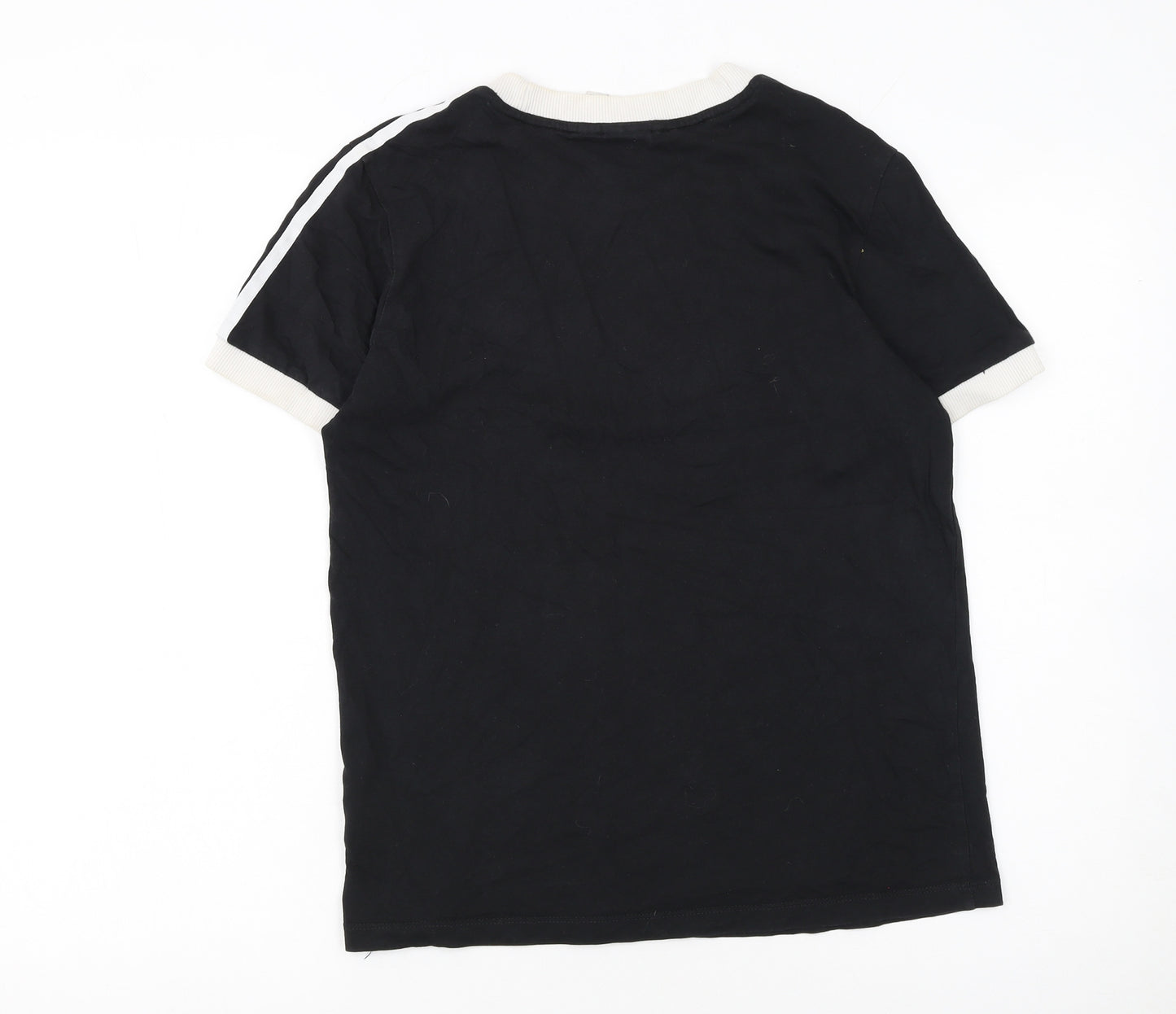 Adidas Womens Black Ringer Short Sleeve T-Shirt UK 10 Classic Style