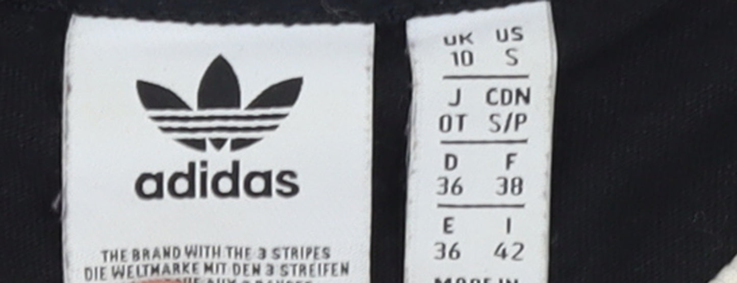 Adidas Womens Black Ringer Short Sleeve T-Shirt UK 10 Classic Style