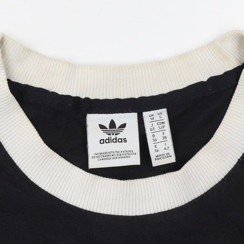 Adidas Womens Black Ringer Short Sleeve T-Shirt UK 10 Classic Style