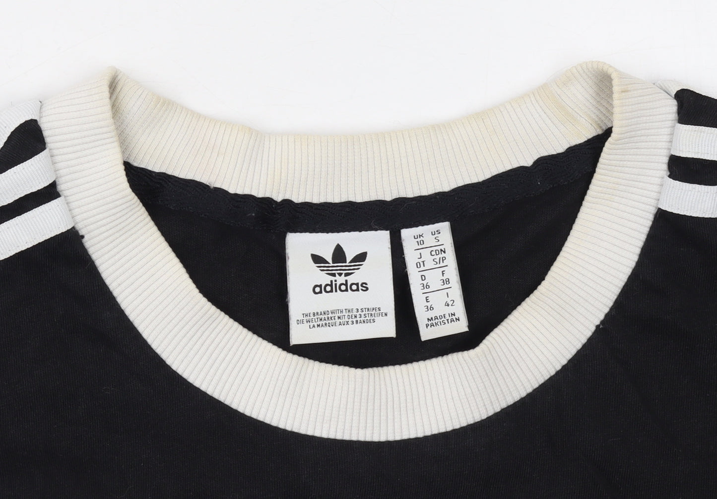 Adidas Womens Black Ringer Short Sleeve T-Shirt UK 10 Classic Style