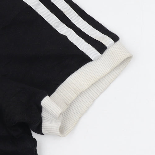 Adidas Womens Black Ringer Short Sleeve T-Shirt UK 10 Classic Style