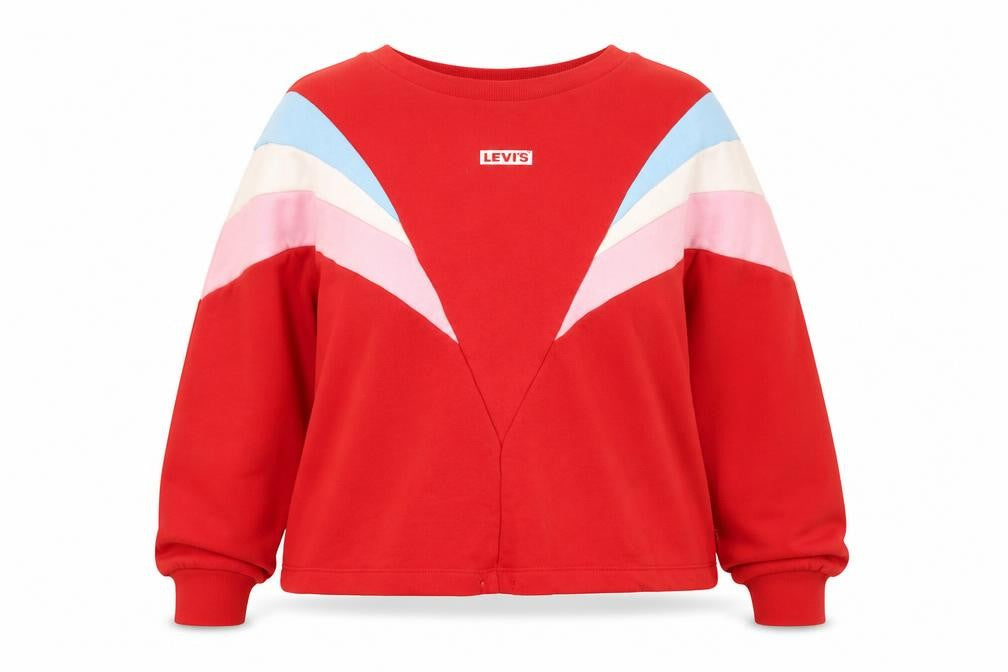 Front view of Levi's Women's Red Colourblock Pullover Sweatshirt, size L