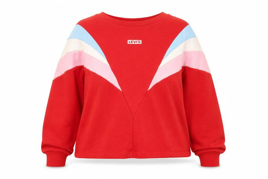 Front view of Levi's Women's Red Colourblock Pullover Sweatshirt, size L