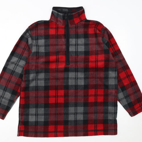 Cabin Creek Men's Red Black Plaid Fleece 1/4 Zip Pullover Sweatshirt M