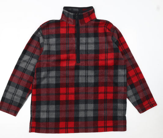 Cabin Creek Men's Red Black Plaid Fleece 1/4 Zip Pullover Sweatshirt M