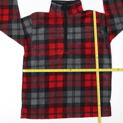 Cabin Creek Men's Red Black Plaid Fleece 1/4 Zip Pullover Sweatshirt M