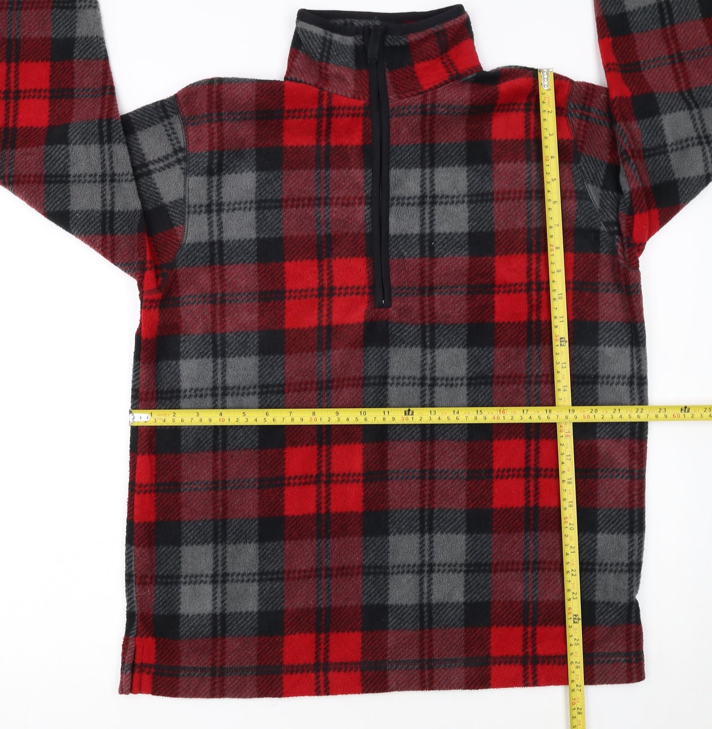 Cabin Creek Men's Red Black Plaid Fleece 1/4 Zip Pullover Sweatshirt M