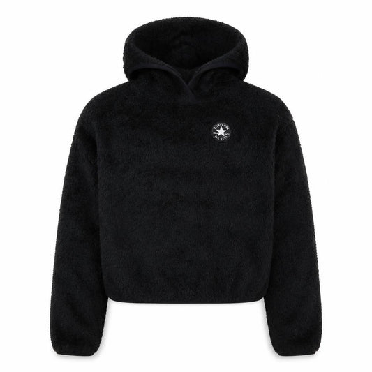 Front view of Converse girls’ black fleece pullover hoodie xl 13-15 years