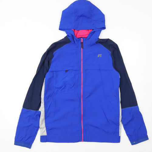 Russell Girls Blue Lightweight Hooded Windbreaker Jacket Size 18