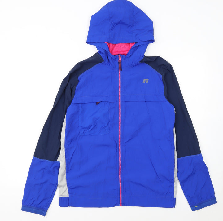 Russell Girls Blue Lightweight Hooded Windbreaker Jacket Size 18