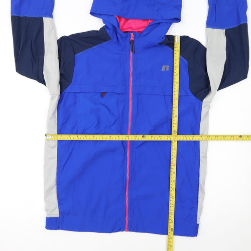 Russell Girls Blue Lightweight Hooded Windbreaker Jacket Size 18