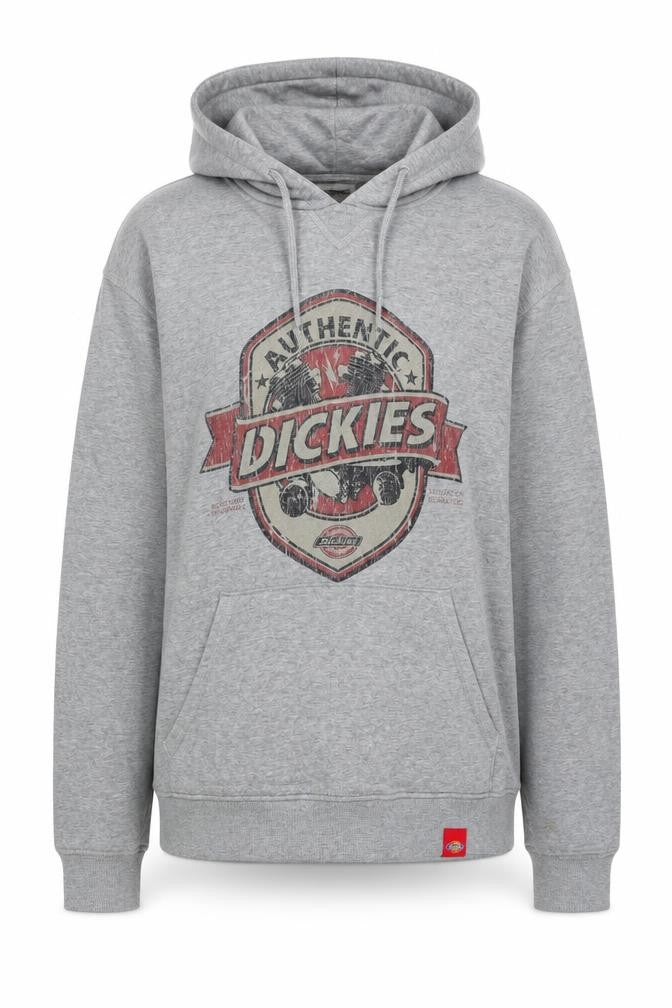Front view of Dickies Women's Grey Pullover Hoodie Medium Authentic Logo Graphic