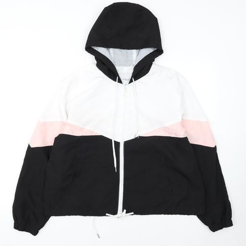 Angel Kiss Women's Black Pink White Hooded Windbreaker Jacket L