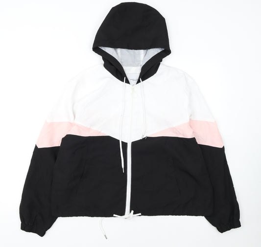Angel Kiss Women's Black Pink White Hooded Windbreaker Jacket L