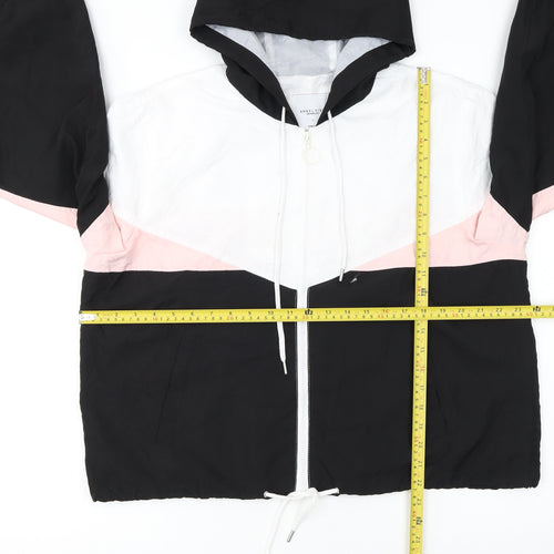 Angel Kiss Women's Black Pink White Hooded Windbreaker Jacket L