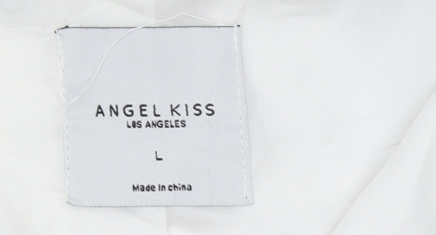 Angel Kiss Women's Black Pink White Hooded Windbreaker Jacket L