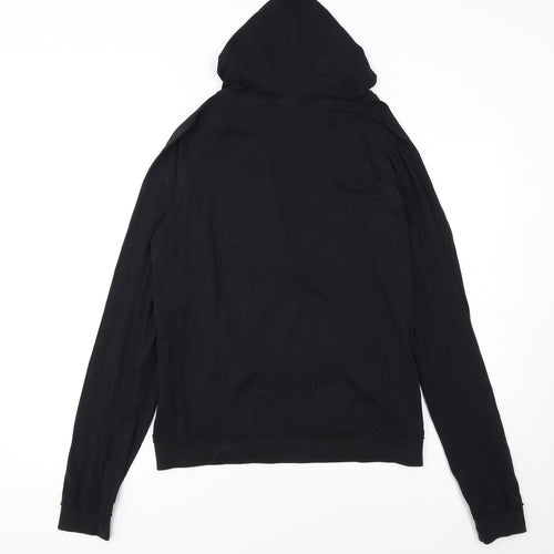 FILA Womens Black Pullover Hoodie Size 14 V-Neck Logo Sweatshirt
