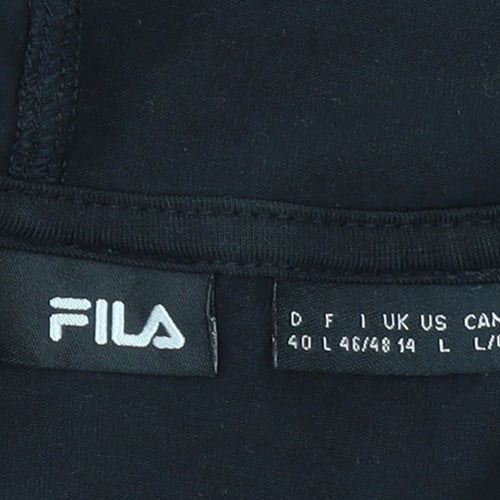 FILA Womens Black Pullover Hoodie Size 14 V-Neck Logo Sweatshirt