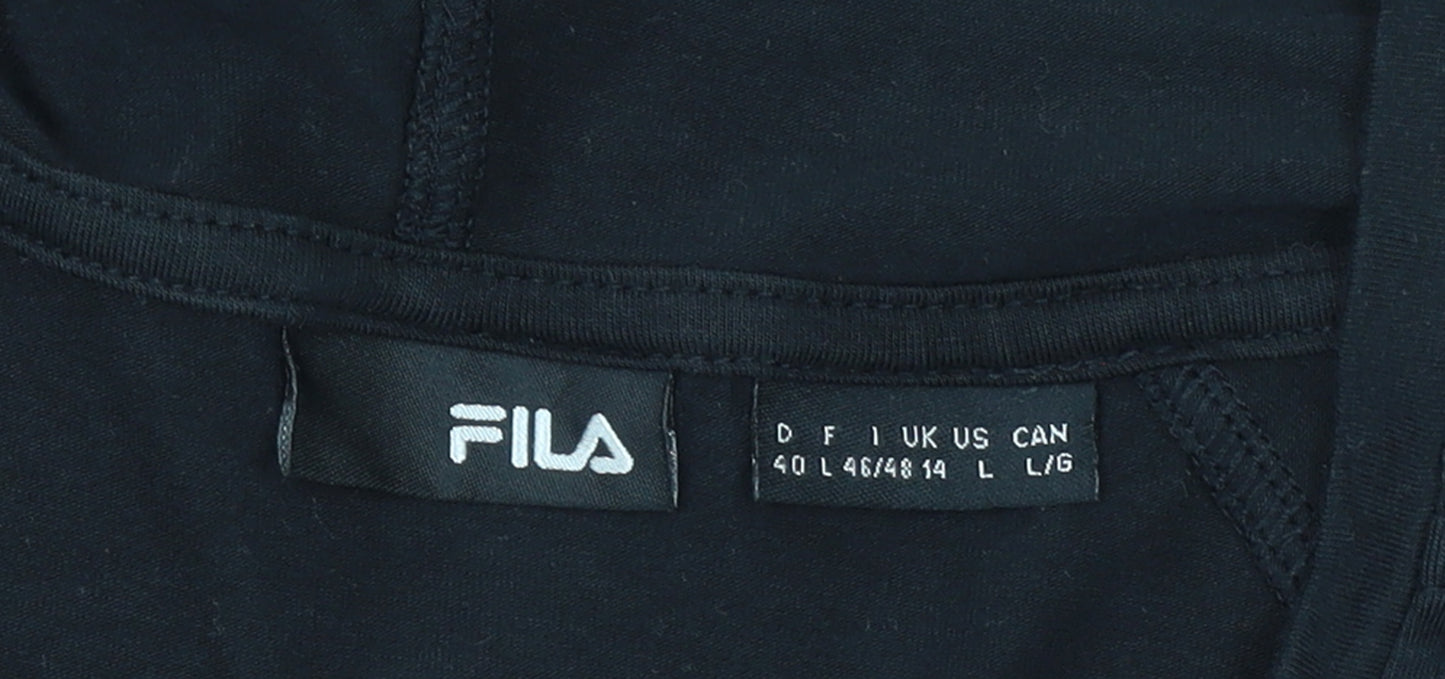 FILA Womens Black Pullover Hoodie Size 14 V-Neck Logo Sweatshirt