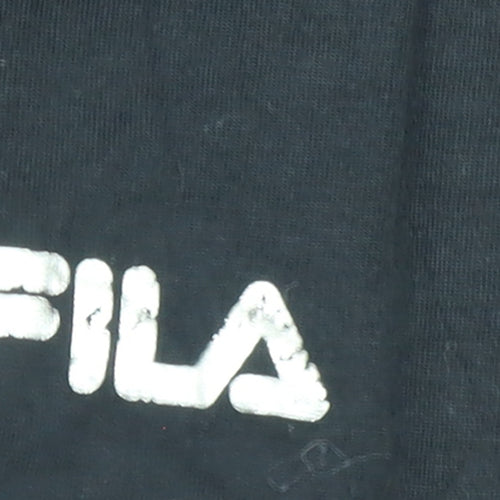 FILA Womens Black Pullover Hoodie Size 14 V-Neck Logo Sweatshirt