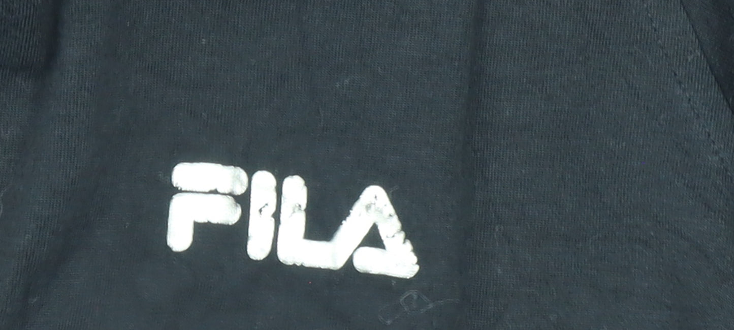 FILA Womens Black Pullover Hoodie Size 14 V-Neck Logo Sweatshirt