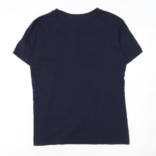 Champion Women Navy Blue Logo T-Shirt L Short Sleeve Cotton