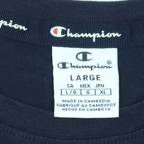 Champion Women Navy Blue Logo T-Shirt L Short Sleeve Cotton