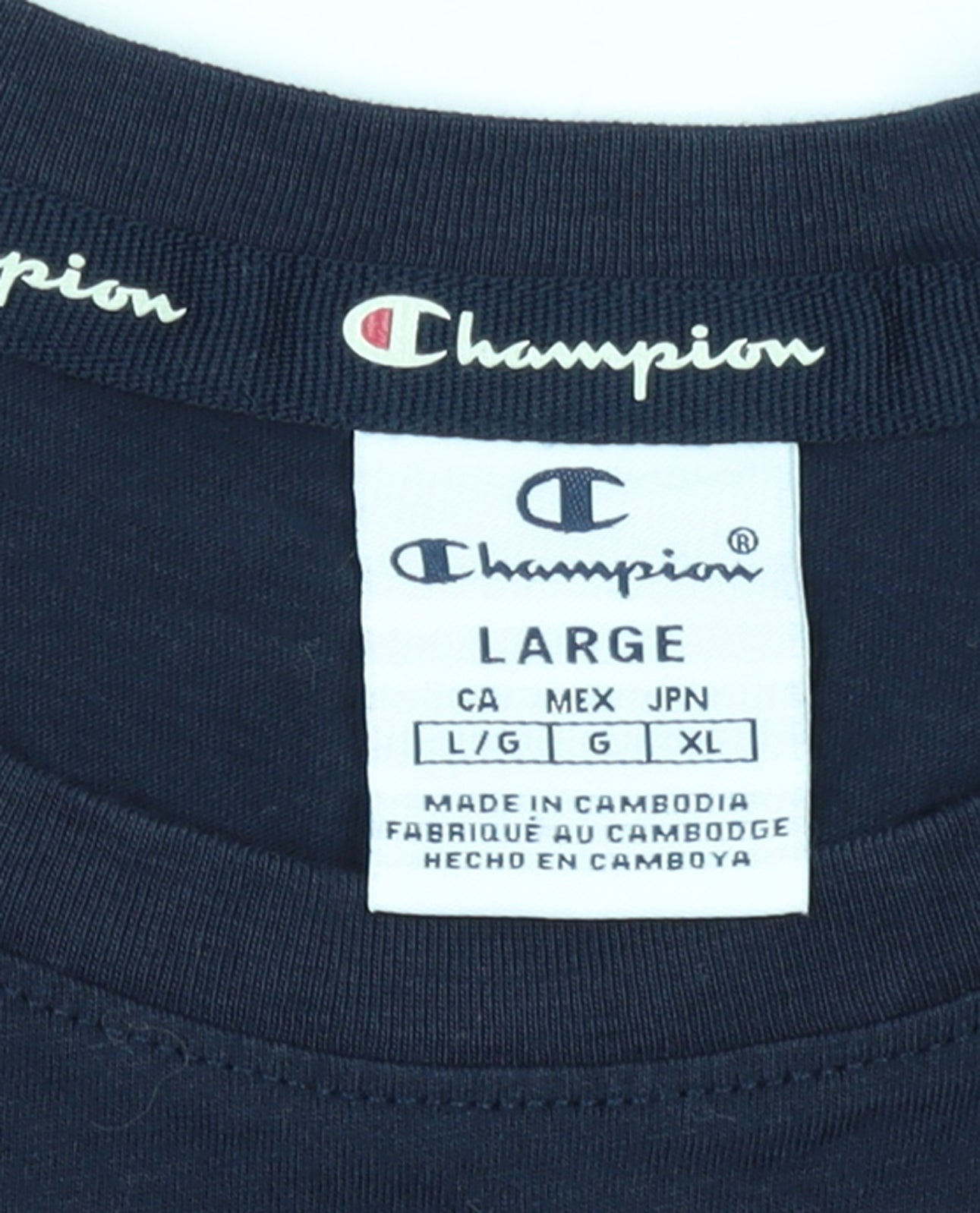 Champion Women Navy Blue Logo T-Shirt L Short Sleeve Cotton
