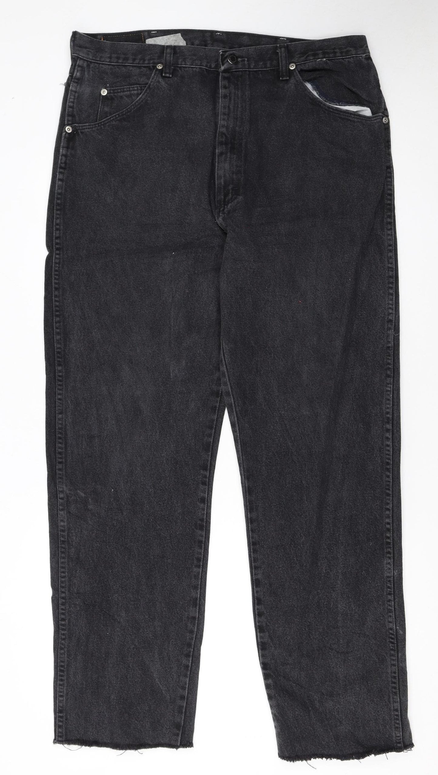 Wrangler Mens Black Straight Leg Denim Jeans 38x34 Vintage Regular Fit