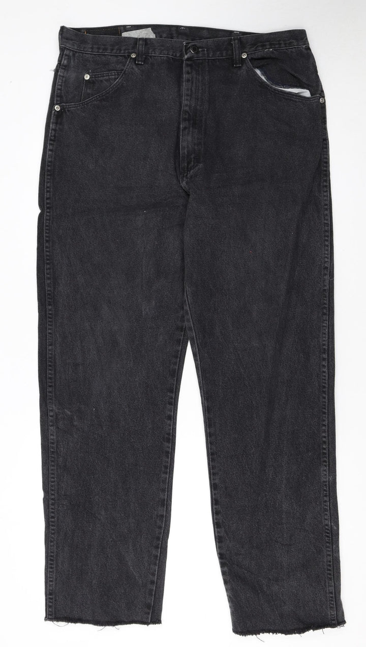 Wrangler Mens Black Straight Leg Denim Jeans 38x34 Vintage Regular Fit